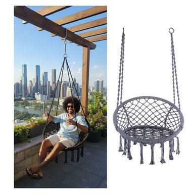 SILLA MECEDORA COLGANTE DE RATAN GRIS - 2