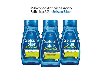 SHAMPOO SELSUN BLUE NATURALS 3 UNIDADES ANTICASPA ACIDO SALICÍLICO 3%