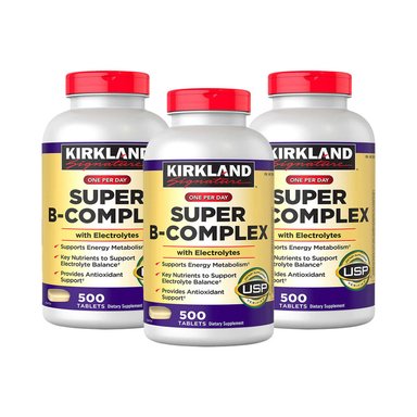 SUPLEMENTO KIRKLAND SIGNATURE CÁPSULAS DURAS 3 SUPER B-COMPLEX CON ELECTROLITOS 500 UNID