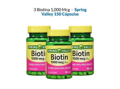 SUPLEMENTO BIOTIN SPRING VALLEY 1000 MCG 150 CÁPSULAS PACK X3