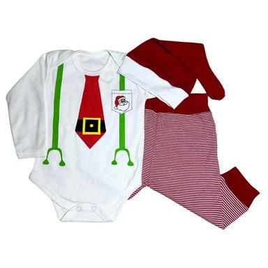 CONJUNTO EL BAUL DE OTTO STORE BLANCO NAVIDAD BEBÉ PAPÁ NOEL CORBATA