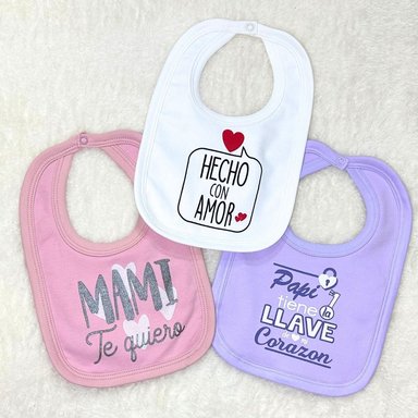 PACK EL BAUL DE OTTO STORE 3 BABEROS ROSADO BEBÉ ALGODÓN