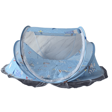 COLECHO EL BAUL OTTO STORE PORTÁTIL BEBÉ MOSQUITERO COLCHÓN COJÍN AZUL COHETE DINOSAURIOS