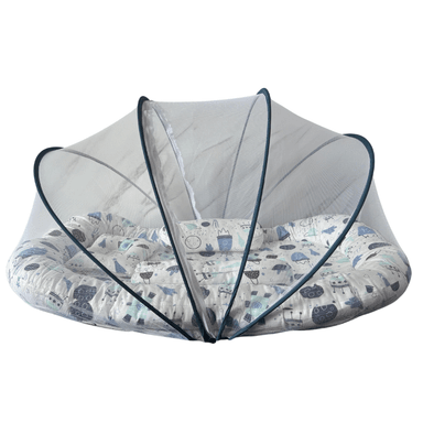 COLECHO EL BAUL OTTO STORE PORTÁTIL BEBÉ MOSQUITERO COLCHÓN COJÍN AZUL COHETE DINOSAURIOS