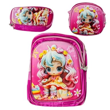 SET DE MOCHILA 3D LONCHERA ESTUCHE CON RELIEVE Y LUCES