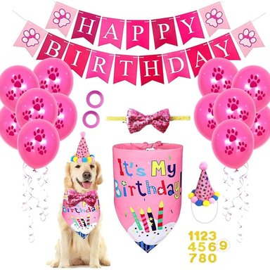 KIT GLOBO DECORACION CUMPLEAÑOS PARA MASCOTAS ROSADO