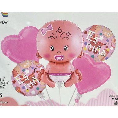 PACK 2 BOUQUET DE GLOBOS DE 5 ES UNA NIÑA O NIÑO - DESINFLADO (NIÑA)