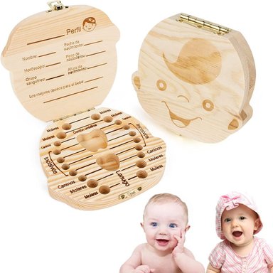 CAJA DE DIENTES DE LECHE PARA BEBÉ MADERA MACIZA