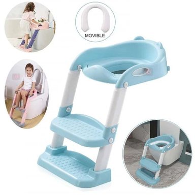 ASIENTO DE INODORO DE ENTRENAMIENTO CON ESCALERA PLEGABLE ROSADO