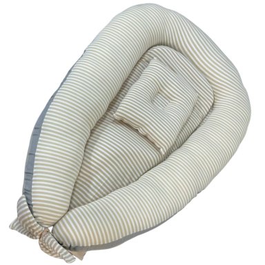NIDO COLECHO PARA BEBE CON ALMOHADA  85X 50 CON FORRO BEIGE CON RAYAS