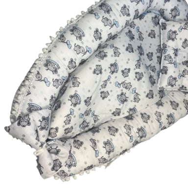 NIDO COLECHO PARA BEBE CON ALMOHADA 85X 50 CON FORRO COLOR BLANCO ELEFANTES - 2