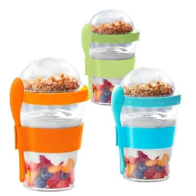 VASO PARA YOGURT CEREAL Y FRUTAS CON CUCHARA MUJER