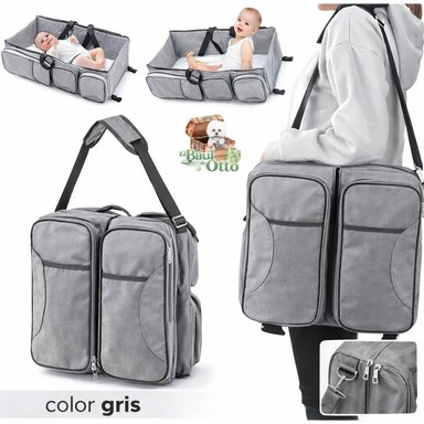 PAÑALERA CAMBIADOR PORTÁTIL PARA BEBE CUNA CONVERTIBLE BOLSO GRIS