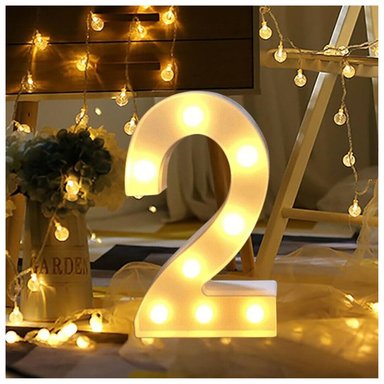 NÚMEROS 2 ACRÍLICO BLANCO CON LUCES LED A PILAS CUMPLEAÑOS