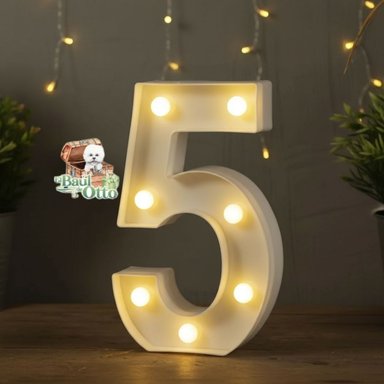 NÚMEROS 5 ACRÍLICO BLANCO CON LUCES LED A PILAS CUMPLEAÑOS