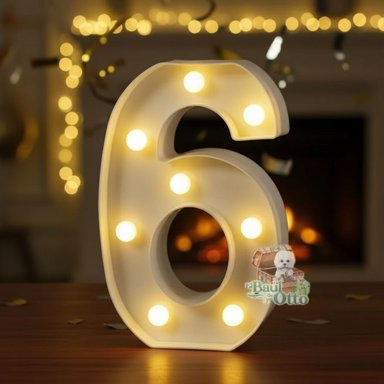 NÚMEROS 6 ACRÍLICO BLANCO CON LUCES LED A PILAS CUMPLEAÑOS