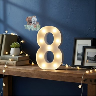 NÚMEROS 8 ACRÍLICO BLANCO CON LUCES LED A PILAS CUMPLEAÑOS
