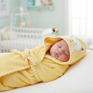 SET DE BAÑO DE BEBE + TOALLA + SALIDA DE BAÑO + MANOPLA + BABITA (AMARILLO) - 1