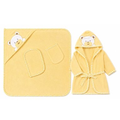 SET DE BAÑO DE BEBE + TOALLA + SALIDA DE BAÑO + MANOPLA + BABITA (AMARILLO) - 3