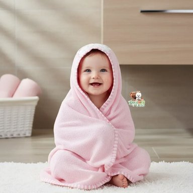 SET DE BAÑO DE BEBE + TOALLA + SALIDA DE BAÑO + MANOPLA + BABITA (ROSADO) - 3