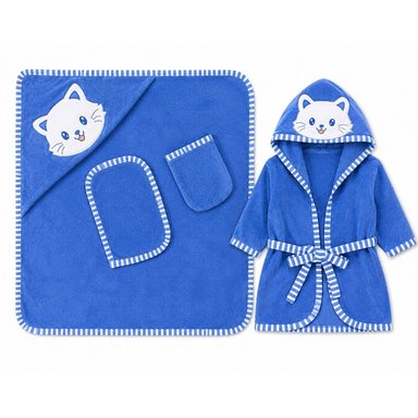 SET DE BAÑO DE BEBE + TOALLA + SALIDA DE BAÑO + MANOPLA + BABITA (AZUL) - 1