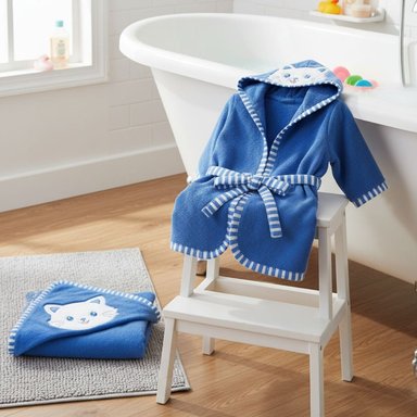 SET DE BAÑO DE BEBE + TOALLA + SALIDA DE BAÑO + MANOPLA + BABITA (AZUL) - 3