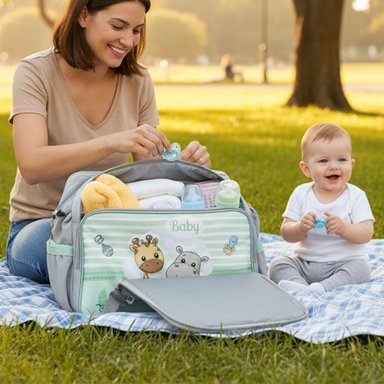 BOLSO CARTERA PAÑALERA PARA BEBE CON DISEÑO - VERDE - 2