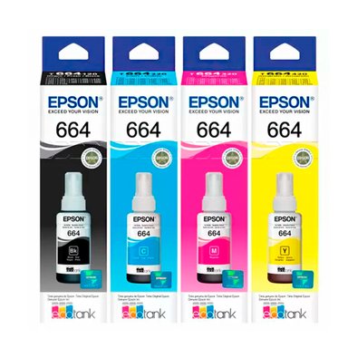 KIT 4 TINTAS EPSON NEGRO T664 ORIGINALES