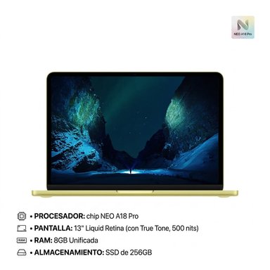 MACBOOK NEO A18 PRO RAM 8GB SSD 256GB PANTALLA 13 TECLADO ESPAÑOL - CITRUS - 1