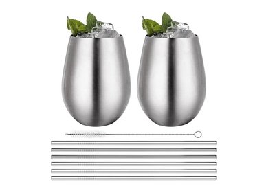 SET X2 VASOS ICHIMATSU PARA BAR CON SORBETES DE 304 PLATEADO 550 ACERO