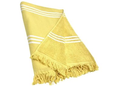 TOALLA DE PLAYA TURCA AMARILLO CON LÍNEAS BLANCAS 90CM X 180CM