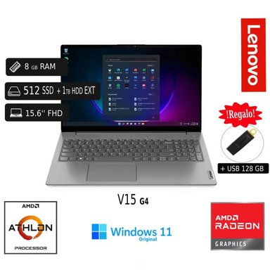 LAPTOP LENOVO V15 G4 AMD ATHLON SILVER 7120U 8GB RAM 512 SSD 1TB HDD EXT + 128GB USB