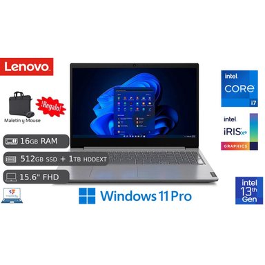 LAPTOP NUEVA LENOVO V15 G4 IRU INTEL CORE I7 13VA GEN RAM 16GB SSD 512GB + 1 TB HDD EXTERNO 15.6" FHD
