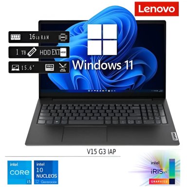 LAPTOP NUEVA LENOVO V15 G4 IRU INTEL CORE I5 13VA GEN 16GB RAM 1TB SSD 1TB HDD EXTERNO WINDOWS 11 PRO