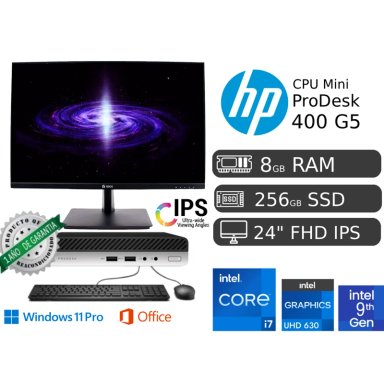 HP PRODESK MINI 400 G5 I7 9700T 8GB RAM 256GB SSD + MONITOR 24' IPS FHD 1920 X 1200 - 1