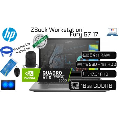 WORKSTATION HP ZBOOK FURY 17 G7 17.3" FHD XEON W-10885M 64GB RAM 1TB SSD 1TB HDD NVIDIA RTX 5000 16GB