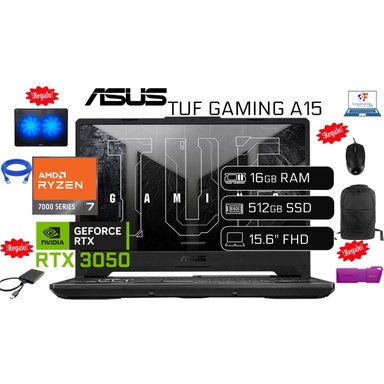 LAPTOP GAMER ASUS RYZEN 7 7445HS 16GB 512GB SSD RTX 3050 4GB NEGRO + 1TB HDD EXTERNO