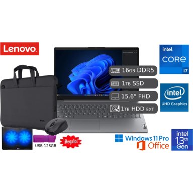 LAPTOP LENOVO V15 G5 IRL INTEL CORE I7-13620H 16GB DDR5 1TB SSD 15.6' FHD + 1TB HDD EXTERNO + COOLER