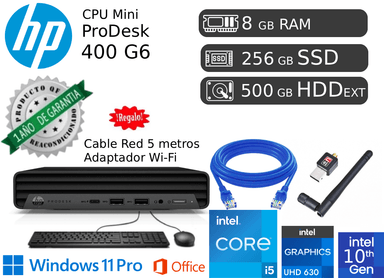PRODESK MINI 400 G6 I5 10MA 8GB RAM 256GB SSD 500GB HDD EXT REACONDICIONADA 1 AÑO DE GARANTÍA - 1
