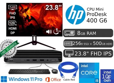 HP MINI PRODESK 400 G6 I5-10500T ( 10MA GEN) 8GB RAM 256GB SSD + 500GB HDD EXTERNO REGALO + MONITOR LED  NUEVO 1 AÑO GARANTÍA - 1