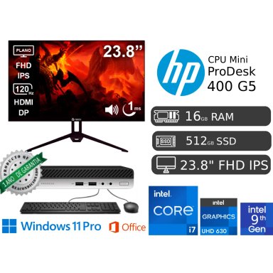 HP PRODESK MINI 400 CORE I7 16GB RAM 512GB SSD + MONITOR 24' IPS FHD 1920 X 1200 - 1