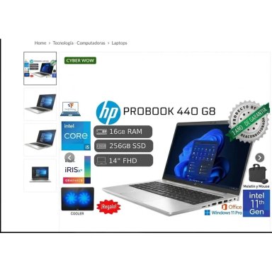 HP PROBOOK 440 G8 I5 11VA 16GB RAM 256GB SSD IPS REACONDICIONADA 1 AÑO GARANTÍA + COOLER - 1
