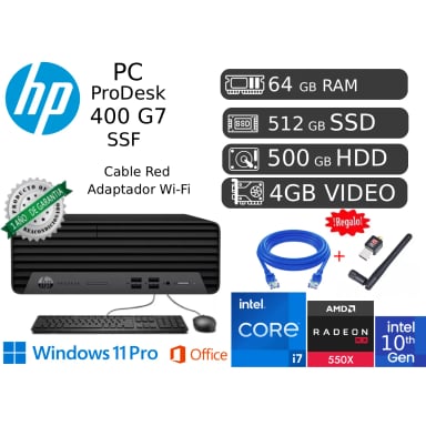 HP PRODESK 400 G7 I7-10700 64GB 512GB + 500GB HDD + VIDEO 4GB RX550X REACONDICIONADA 1 AÑO GARANTÍA - 1