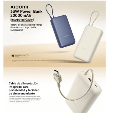 POWER BANK XIAOMI - 33W - 20000 MAH - CARGA RAPIDA - 1
