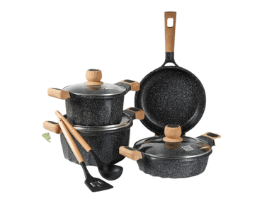 JUEGO DE OLLAS MGC MG-485 NEGRO ROCA VOLCANICA X9 18 L