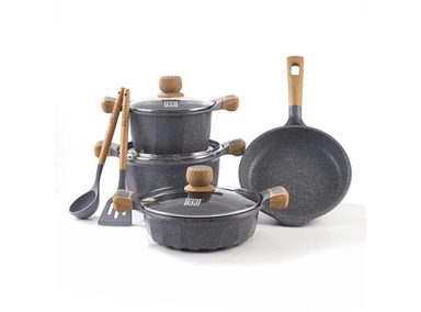 JUEGO DE OLLAS MGC MG-485 GRIS ROCA VOLCANICA X9 18 L