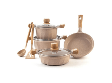 JUEGO DE OLLAS MGC MG-485 CREMA ROCA VOLCANICA X9 18 L