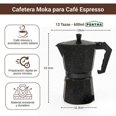 CAFETERA ITALIANA MOKA DE 12 TAZAS COLOR NEGRO - 2