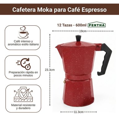 CAFETERA ITALIANA MOKA DE 12 TAZAS COLOR ROJO - 2