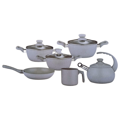 JUEGO DE OLLAS OEM C-169 GRIS ROCA VOLCANICA ANTIADHERENTE Y LIVIANA POR 10 PIEZAS